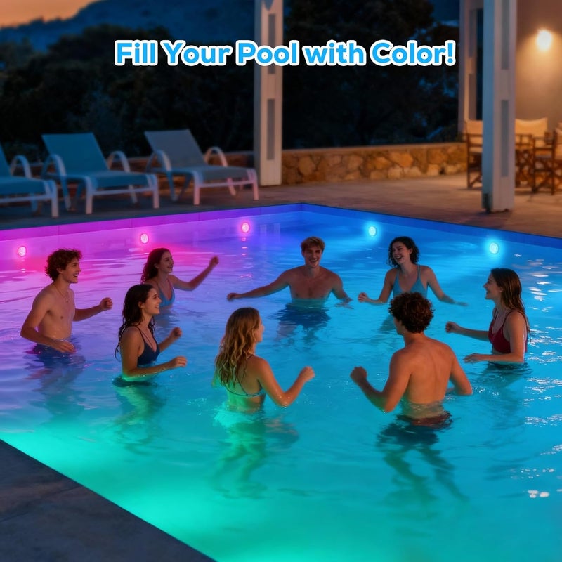 VICHTOP Pool Lights - 2 Pack, Rechargeable Submersible LED Pool Lights with Remote, IP68 Waterproof Pool Decor Light for Inground Pools, Above Ground Pools, Parties, Hot Tubs, Vase Bases - Image 3
